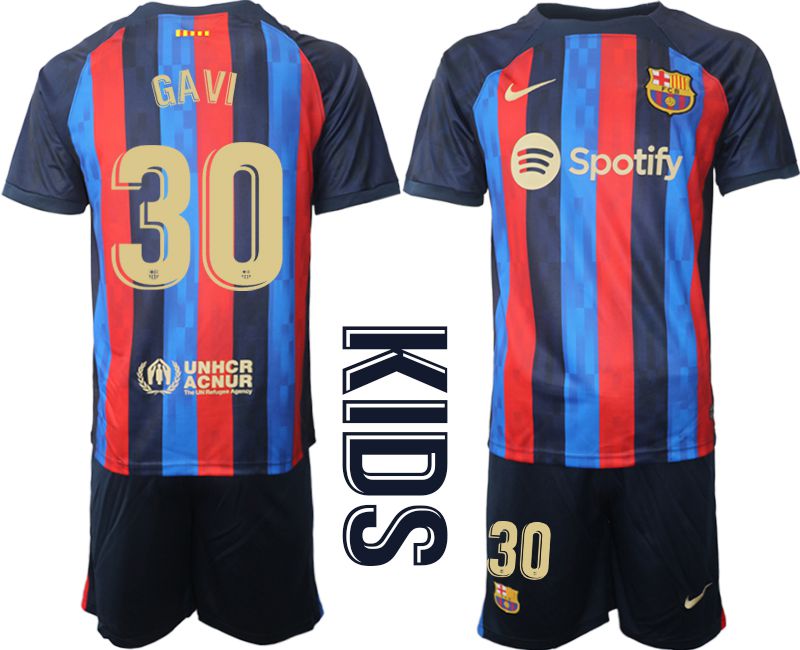 Youth 2022-2023 Club Barcelona home blue #30 Soccer Jersey